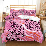 Roosa Leopardi Mustvalge Lihtsa Mustriga Tekikott 100% Pol&uuml;ester Voodipesukomplekt Tekikott Padjap&uuml;&uuml;r Kolmeosaline Komplekt AU 180x210cm 3PCS