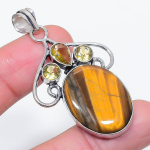 Natural Tiger Eye, Citrine 925 Sterling Silver Jewelry Pendant 2.25 a5f71