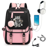 Armsa kassiga tr&uuml;kitud seljakott mees ja naine teismeline &otilde;pilane koolikott armas kassikoolikott USB Cat Backpack gray