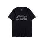 Li Ning Spordimoe Seeria Logo Kirjaga &Uuml;mara Kaelusega Mugav Mitmek&uuml;lgne Hingav Vaba L&uuml;hikeste Varrukatega T-s&auml;rk Unisex T-s&auml;rk Must AHSU833-1 XL