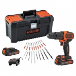 Perceuse &agrave; percussion sans fil - 18V - BLACK+DECKER - BDCHD18C2TA-QW &ndash; avec 2 batteries 18V &ndash; 30 accessoires must