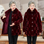 Naiste talvemantel - Pluss samet, paksendatud, elegantne Hiina stiil keskealistele ja eakatele XL punane