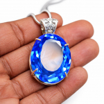LOODUSLIK Sinine Topaas Ripats Ovaalne 126,45 Ct V&auml;&auml;riskivid 925 Sterlingh&otilde;be SERTIFITSEERITUD my-402-k 32.2 mm approx