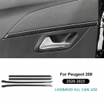 4PCS Real Soft Carbon Fiber Sticker LHD RHD For Peugeot 208 e-208   2024 2025 Car Door Strip Decor Panel Trim For LHD RHD Black
