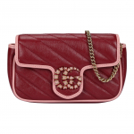 Gucci GG Marmont Kuldne Logo V&auml;rviline Kett-&Otilde;lakott Tepitud Nahast Mini Naiste &Otilde;lakott Punane Roosa 574969-1X5EG-6476 Basic Set (Bag+Dust Bag)