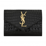 Saint Laurent Ysl Cassandre Kuldne Logo L&auml;ikiv Krokodillimustriga Nahast &Uuml;mbrikrahakott V&auml;ike Naiste rahakott Must 748463-DND1J-1000 Basic Set (Bag+Dust Bag)