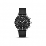 EMPORIO ARMANI Meeste Kronograaf Must Nahkrihmaga K&auml;ekell AR11243-CLG Black Dial