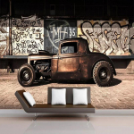 3D Retro Graffiti Fototapeet Nostalgia Vana Auto Seinamaal Restorani Kohviku Elutoa Taustaseina Paber 200 cm(W) x 140 cm(H)