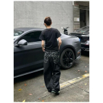 LUXEON Vintage Tikand Must Teksap&uuml;ksid &Uuml;le suuruse Streetwear Grunge Y2k Kottis Denim P&uuml;ksid Boyfriend Jeans Hip Hop Gootiline XXL must