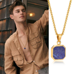 Ruudukujuline Ripatsiga Kaelakee Naistele Meestele, Roostevabast Terasest Geomeetriline Lapis Lazuli Kaelakee Ehted Chain 50cm beige