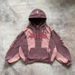 RogueWave Mood Streetwear Vintage Must T&auml;ht Lapitehnika Kapuutsiga &Uuml;le suuruse Tikitud Pullover Dressipluus Gooti Y2k Meeste Naiste R&otilde;ivad M