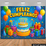 2D Hispaania S&uuml;nnip&auml;eva Taust - Feliz Cumplea&ntilde;os Konfeti B&auml;nner Laste Fiesta Pildistamiseks 90.6x70.8inch/230*180cm