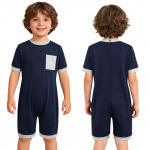 Unisex Laste Erivajadustega Kohanduv Kombinesoon, Eemaldamist Takistav Selg, N&auml;htamatu T&otilde;mblukk, &Uuml;mar Kaelus, L&uuml;hikesed Varrukad, Kontrastv&auml;rvi, Reie pikkusega, Taskuga Jumpsuit 5-6 Years