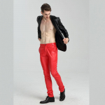 Meeste nahast p&uuml;ksid Skinny Fit elastne stiil mood PU nahast p&uuml;ksid mootorrattap&uuml;ksid 30 punane
