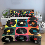 Retro vin&uuml;&uuml;lplaadi seinakunst, mitu suurust, laste- ja t&auml;iskasvanute magamistuba, peen 3-osaline voodipesukomplekt, kingitus (as the picture,EU Twin 135X200cm&set)