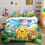 3-osaline personaalse nimega Pokemoni multikaprindiga voodipesukomplekt Tekikott 1 Tekikott 2 Padjap&uuml;&uuml;ri T&auml;iskasvanute ja Laste Voodipesukomplekt Luksuslik EU Twin 135X200cm