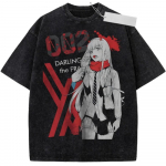 DARLING In the FRANXX Zero Two 002 Anime Graafiline T-s&auml;rk Vintage Pesitud Must Puuvillane Streetwear Tee S mitmev&auml;rviline
