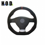 K&auml;sitsi &otilde;mmeldud pehme must seemisnahast auto rooliratta kate Volkswagen VW Golf GTI 5 V R32 Scirocco Tiguan Passat Variant jaoks Red Thread