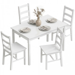 5-osaline s&ouml;&ouml;gikomplekt 4 inimesele, ristk&uuml;likukujuline s&ouml;&ouml;gilaud ja toolid t&auml;ispuidust, v&auml;ikestesse ruumidesse, valge 118 x 73 x 75 cm valge