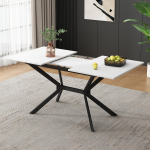 Valge Pikendatav S&ouml;&ouml;gilaud 120/160*80cm, Lauajalad Mustast Metallist, Valge Ristk&uuml;likukujuline S&ouml;&ouml;gilaud, Sobib Neljale Kuni Kuuele Inimesele 160 x 80 x 75 cm valge