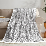 T&auml;iskasvanute mandala v&auml;rvimisflanellitekk - T&auml;islehek&uuml;ljelised v&auml;rvimislehed, pehme ja hubane voodikate/tekk voodi, diivani, reisimise ja kontori jaoks 125cm*150cm white