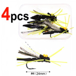 Bimoo 4PCS #10 Yellow Hopper Madam & #4 Black Hopper Fly Fishing Kuivk&auml;rbsed Ujuvad vahtplastist kalap&uuml;&uuml;gi landid forell Bass Pearch jaoks