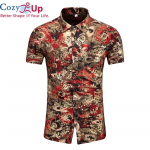 Cozy Up Meeste suvemood Beach Hawaii s&auml;rk Br&auml;ndi Slim Fit l&uuml;hikeste varrukatega lillelised s&auml;rgid Juhuslik p&uuml;hadepidu M kuld