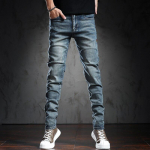 TP3607 Mood t&auml;navar&otilde;ivad Meeste teksad Kvaliteetsed sinised Slim Fit Rebenenud teksad Meeste Denimp&uuml;ksid Hip Hop Teksad 27 sinine