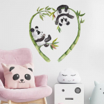 Multifilm Panda Love Bamboo Lilled Lapsed Magamistuba Veranda Kodu PVC seinakleebised