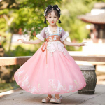 T&uuml;druk Hanfu iidne kost&uuml;&uuml;m lapsed Hiina stiilis v&auml;ikese t&uuml;druku kleit Tang kleit printsessi seelik rahvariided lapsed S roosa
