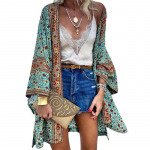 Naiste Summer Open Front Cardigan Bohemian Holiday Bikiinid Cover Up Cardigan Kimono Outwear XXL roheline