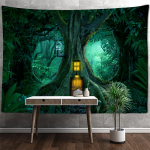 Witchcraft Boho Art Esteetiline tuba Kodukaunistus Ps&uuml;hhedeelne džunglimaja seinavaibad 100x75cm