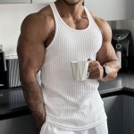 Meeste Stretch Stripe Vest Fitness Sport vabaaja varrukateta top M valge