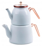 Enamel Copper Lux suur teekannu komplekt valge