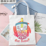 Boba piimatee ostukott Shopper Eco Bubble Tea Canvas Cotton Shopper Cartoon Cute Bolsas De Tela kott Ostlemine korduvkasutatavad Sacolas 24*26cm
