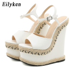 Eilyken Fashion Wedge Sandaalid Naiste Suvi Uus Mood Pahkluu Pandlaga Platvorm Peep Toe Naiste K&otilde;rged kontsad Kingad 38 valge