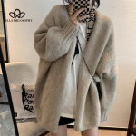 S&uuml;gis- ja talvine keskmine pikkus pikkade varrukatega kootud kardigan mantel paksendatud kampsun Naiste pealisriided &otilde;rn temperament kampsun one size hall