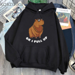 Ok I Pull Up Capybara Pusad Naljakad Meemid Pusad Pullover Casual Unisex kapuutsiga S&uuml;gis Talvine dressipluusid T&auml;navar&otilde;ivad Riided S must