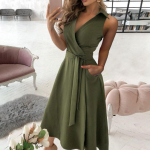 Seksikas s&uuml;gava V-kaelusega varrukateta seljata naiste kleit 2021. aasta suvise vabaaja kontori elegantsed mustad rohelised naiste kleidid naiste r&uuml;&uuml; S roheline