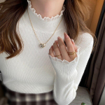 Moodne volangidega turtlrneck pulloverid, villane kampsun, naiste 2023. aasta s&uuml;gistalvised topid pikkade varrukatega džemprid, lihtsad kootud kampsunid 29137 One Size aprikoosi