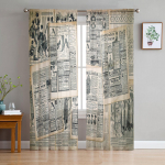 Reklaam Ajaleht Retro l&auml;bipaistvad kardinad Elutoa aken T&uuml;llkardinad Magamistoa K&ouml;&ouml;gi jaoks Kodukaunistus Voile kardinad W135 x H115cm x1