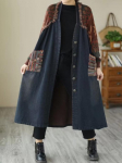 Johnature Naiste Vintage Denim Patchwork Trench V-kaelusega pikkade varrukatega n&ouml;&ouml;p S&uuml;gissed lahtised taskud Kootud Trench-mantlid One Size sinine