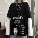Harajuku Vintage pikkade varrukatega T-s&auml;rk T&auml;navar&otilde;ivad Naiste s&uuml;gisene korea kirjaga lapitehnikas T-s&auml;rk Kpop riided M must