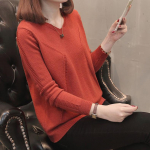 S&uuml;gis- ja talvine naiste kampsun V-kaelusega Pullover Sviiter Pikkade varrukatega alumine s&auml;rk &uuml;hev&auml;rviline &uuml;herealine konksuga kootud kampsun One Size punane