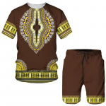 Suvine 2-osaline komplekt Aafrika printiga T-s&auml;rk + l&uuml;hikesed p&uuml;ksid &uuml;likond Vintage Africa Dashiki Enthic Style riided Meeste/naiste vabaaja dressi&uuml;likond 6XL