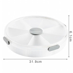 &Uuml;mmargune poolitatud kandik, suupisted puuviljad, kommid, p&auml;hklid, kaanega eemaldatavad jaotusalused kohvilaua s&uuml;nnip&auml;evapidude jaoks