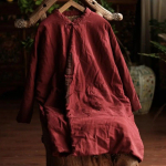 Johnature naiste hiina stiilis statiiv talveparkid &uuml;hev&auml;rvilised lapiga taskud mantlid pikkade varrukatega n&ouml;&ouml;biga vintage pargid One Size burgundiapunane