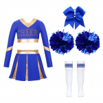 Lastele t&uuml;drukute cheerleading komplekt, pikkade varrukatega Crop topp plisseeritud seeliku ja kikipeakattega p&otilde;lvek&otilde;rged sukad, 2 tk lillepallid tantsuesinemiseks 5-6 Years