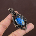 Natural Labradorite Gemstone Handmade Copper Wire Wrap Pendant 2.68 g2f98