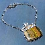 Natural Bumblebee Jasper,Morganite Stone 925 Sterling Silver Necklace 18 p3l47